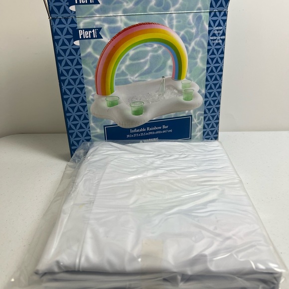 Vintage Pier 1 Inflatable Pool Raft Rainbow Bar Cup Holders New Old Stock Retro - Picture 9 of 9